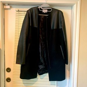 Black vinyl/felt L pea coat GREAT SHAPE!